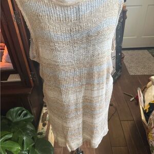 Free People Cream and Blue Cowl Neck Sweater